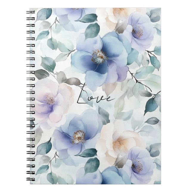 Romantic Purple Lavender Blue Cream Floral Notebook (Front)