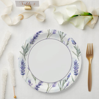 Romantic Purple Lavender Flowers Bridal Shower Paper Plate