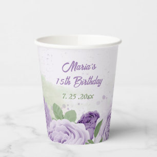 romantic purple lavender flowers green leaves paper cups