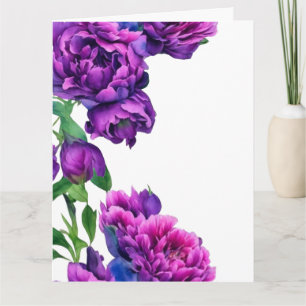 Romantic purple magenta pink watercolor peonies  card