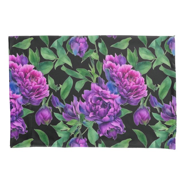 Romantic purple magenta pink watercolor peonies  pillowcase (Front)