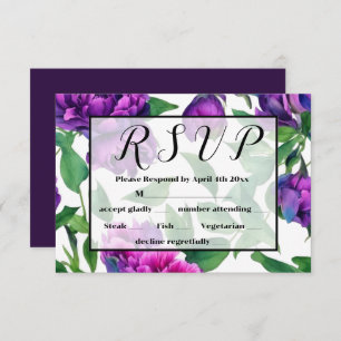 Romantic purple magenta pink watercolor peonies RSVP card