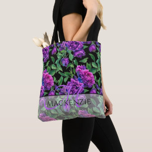 Romantic purple magenta pink watercolor peonies tote bag