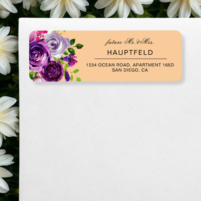 Romantic Purple Peach Floral Return Address Label (Creator Uploaded)