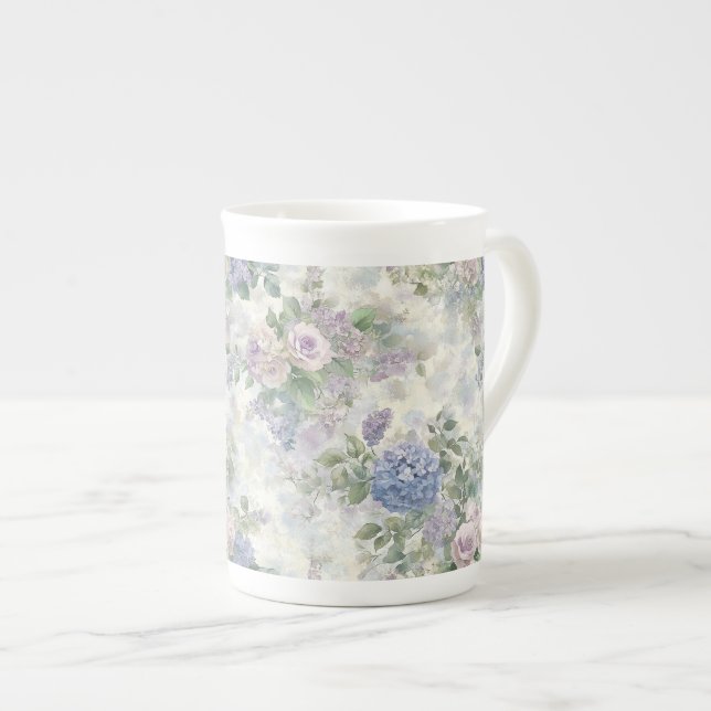 Romantic Purple Pink Flowers Bone China Mug (Front Right)
