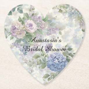 Romantic Purple Pink Flowers Bridal Shower Paper Coaster