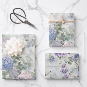 Romantic Purple Pink Flowers Bridal Shower Wrapping Paper Sheet