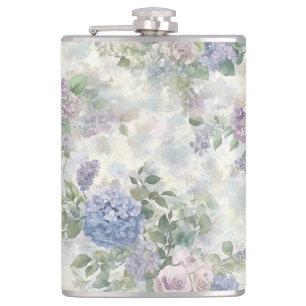 Romantic Purple Pink Flowers Bridesmaid Gift Hip Flask