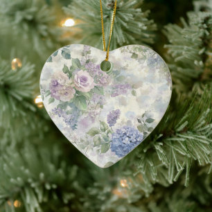 Romantic Purple Pink Flowers Ceramic Tree Decoration