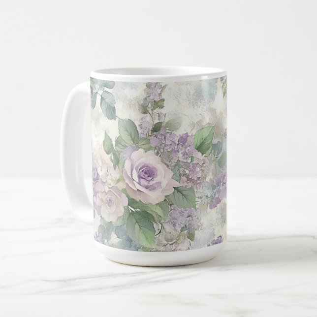 Romantic Purple Pink Flowers Coffee Mug (Front Left)