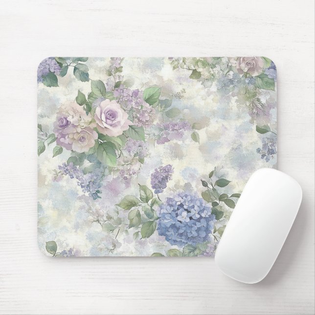 Romantic Purple Pink Flowers Mouse Pad (With Mouse)