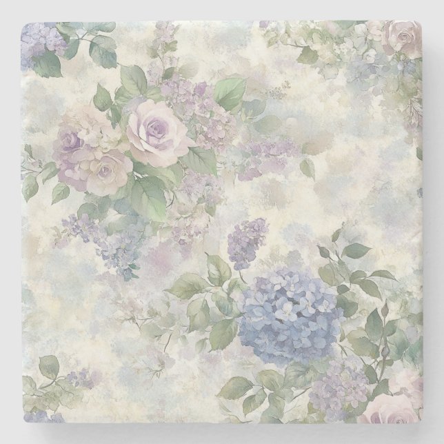 Romantic Purple Pink Flowers Stone Coaster (Front)