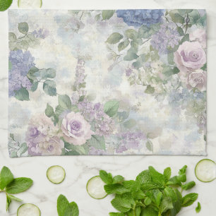 Romantic Purple Pink Flowers Tea Towel