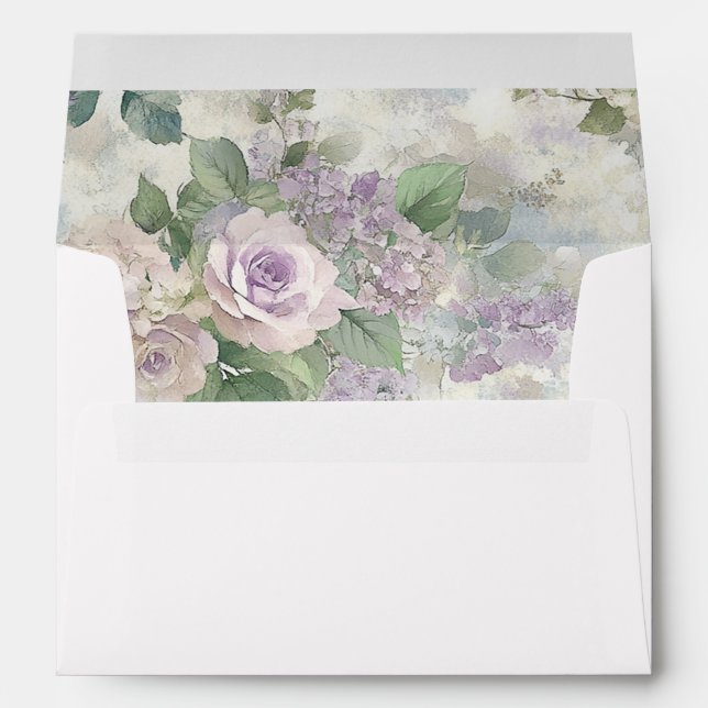 Romantic Purple Pink Flowers Wedding Envelope (Back (Bottom))