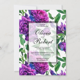 Romantic purple pink watercolor peonies WEDDING Invitation