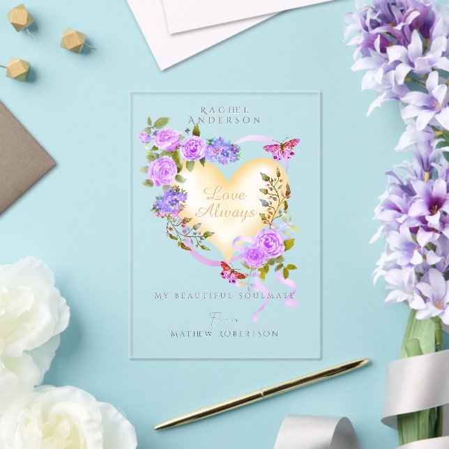 Romantic Purple Rose Valentine Card Acrylic Invitations (Insitu (Wedding))