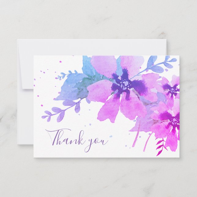 Romantic Purple Watercolor Floral Thank You Card (Front)