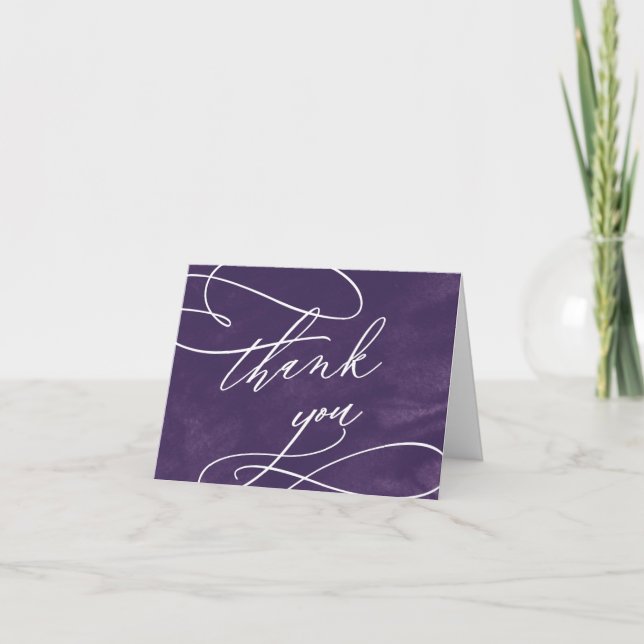 Romantic Purple Watercolor Wedding Thank You Card (Front)