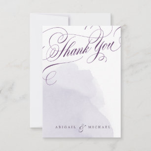 Romantic purple wedding calligraphy thank you card