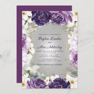 Romantic Purple White Floral Glitter Wedding  Invitation