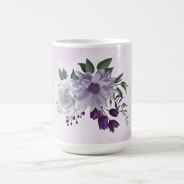 Romantic purple white flowers greenery coffee mug (Center)
