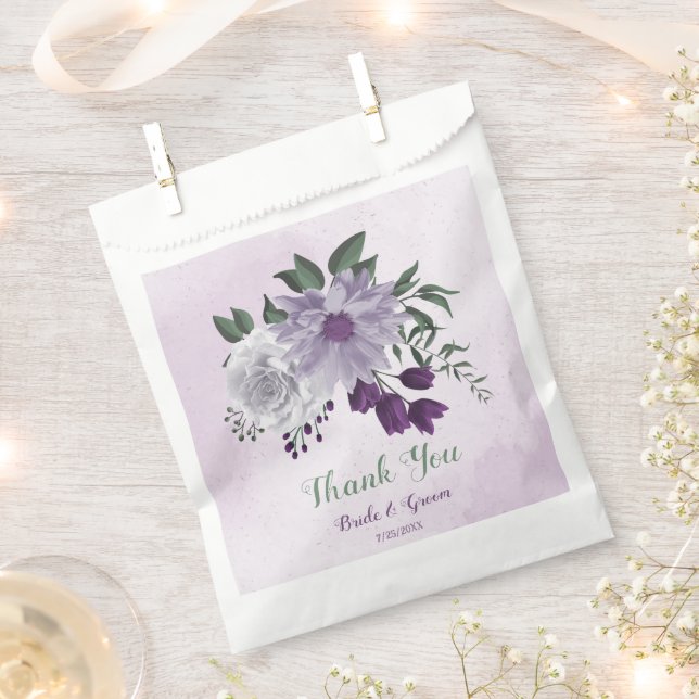 Romantic purple white flowers greenery wedding favour bags (Clipped)
