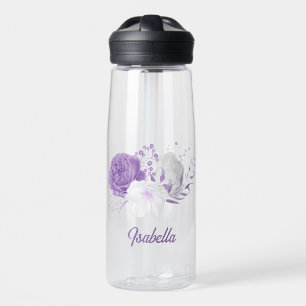Romantic purple& white flowers water bottle