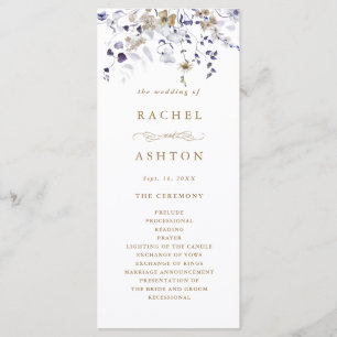 Romantic Purple White Gold Floral Wedding Ceremony Programme