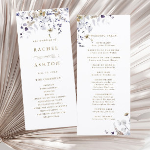 Romantic Purple White Gold Floral Wedding Ceremony Programme