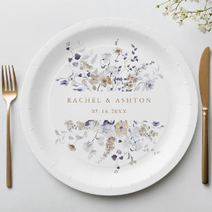 Romantic Purple White Gold Floral Wedding  Paper Plate