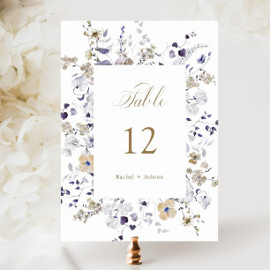 Romantic Purple White Gold Floral Wedding   Table Number