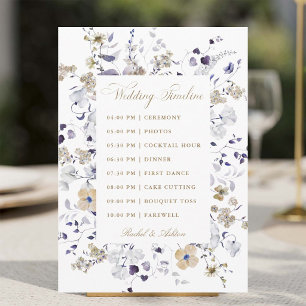 Romantic Purple White Gold Floral Wedding Timeline Programme