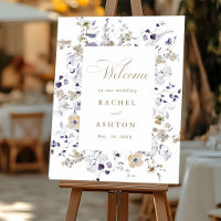 Romantic Purple White Gold Floral Wedding Welcome