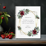 Romantic Quote Burgundy Christmas Floral<br><div class="desc">The Light You Shine Romantic Quote Christmas Amaryllis Floral Gold Frame Personalised Notebook... The romantic inspirational saying on our custom design notebook reads "The light you shine upon my life brightens with each passing year" in trendy serif typography. Bordering this text is a gold geometric frame embellished with bouquets of...</div>