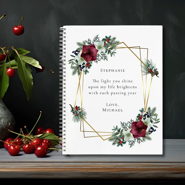 Romantic Quote Burgundy Christmas Floral  Notebook (Romantic Quote Burgundy Christmas Floral Personalized Notebook)