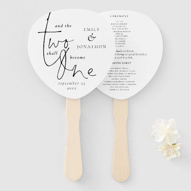 Romantic Quote Script Black White Wedding Program Hand Fan (Front and Back)