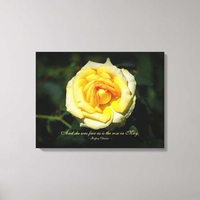 Romantic Quote Yellow English Rose Canvas Print (Front)