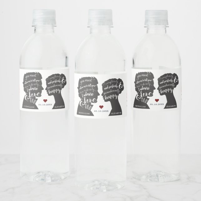 Romantic Quotes Calligraphy Jane Austen Wedding Water Bottle Label (Bottles)