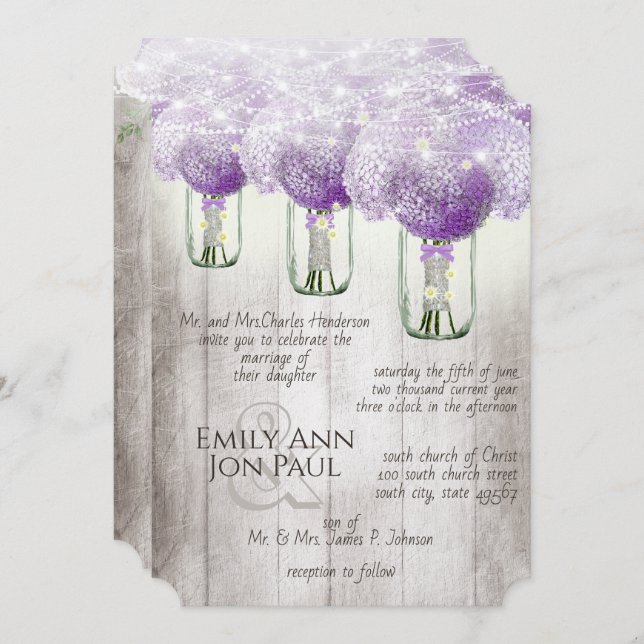 Romantic Radiant Orchid Mason Jar Firefly Wedding Invitation (Front/Back)