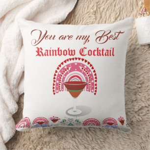 Romantic Rainbow Cocktail Valentine Hearts Floral Cushion