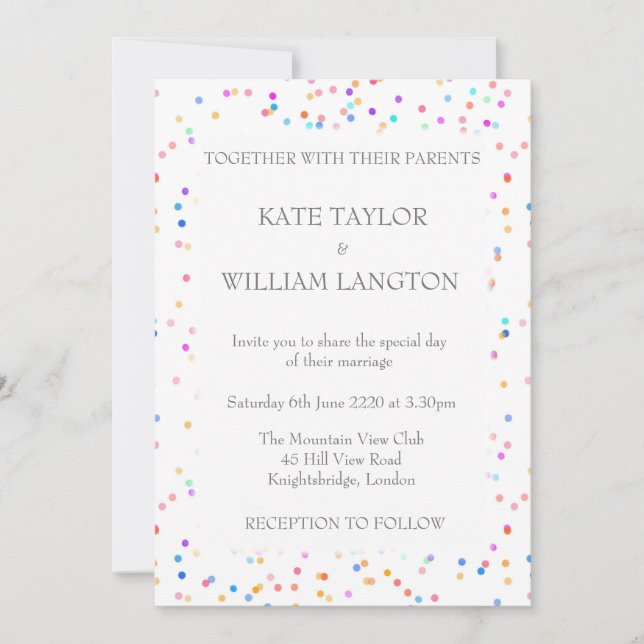 Romantic Rainbow Confetti Wedding Invitation (Front)