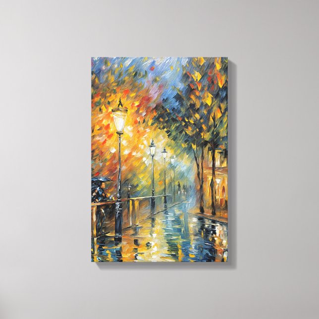 Romantic Rainy Evening Street Scene Impressionist  Canvas Print (Front)