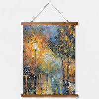 Romantic Rainy Evening Street Scene Impressionist