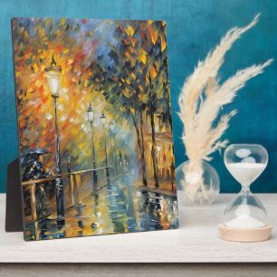 Romantic Rainy Evening Street Scene Impressionist Plaque