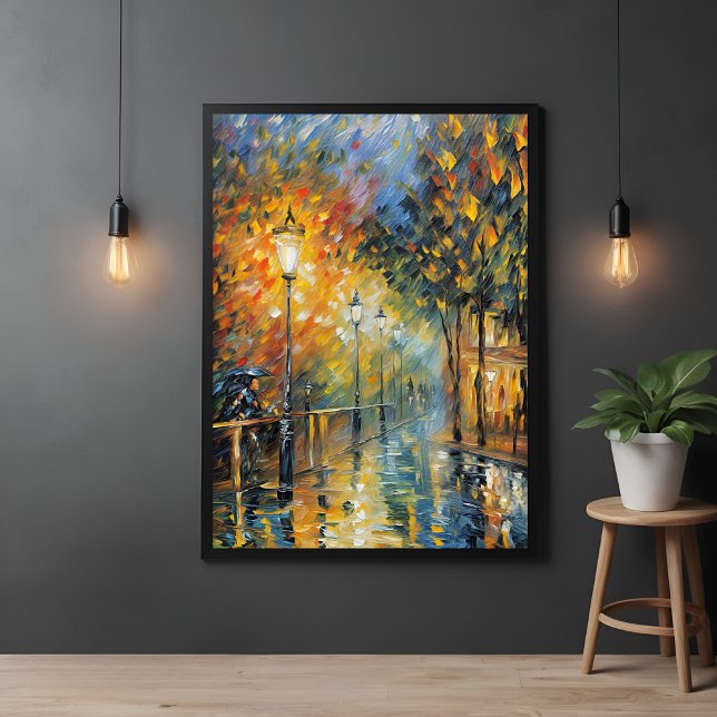 Romantic Rainy Evening Street Scene Impressionist  Poster (Creator Uploaded)