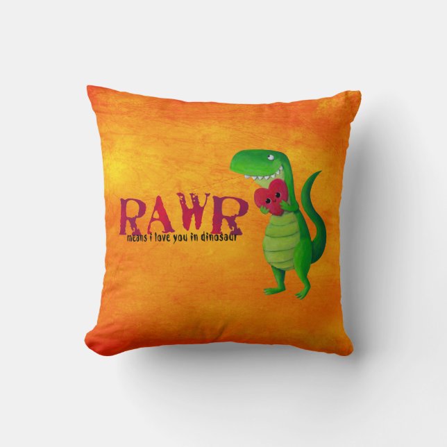 Romantic RAWR T-rex Dinosaur Cushion (Front)