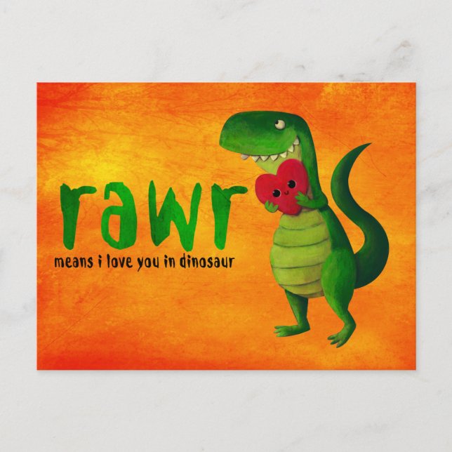 Romantic RAWR T-rex Dinosaur Postcard (Front)