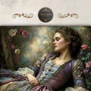 Romantic Reclining Woman Floral Portrait Decoupage Tissue Paper