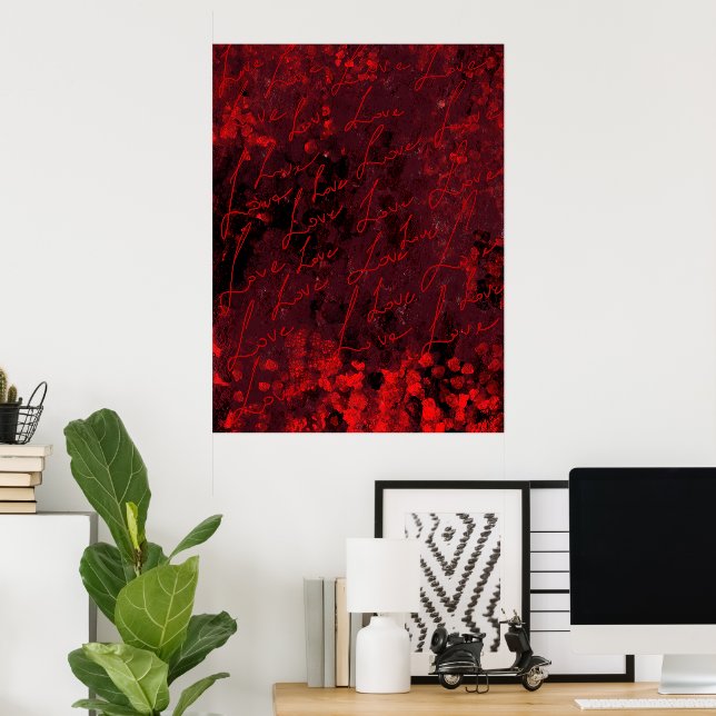 Romantic Red Abstract Wall Art Poster (Home Office)