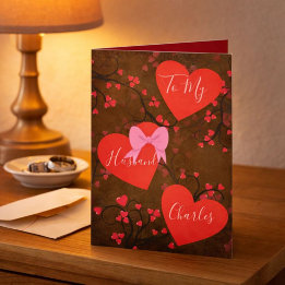 Romantic Red and Brown To My Husband on Valentine Holiday Card